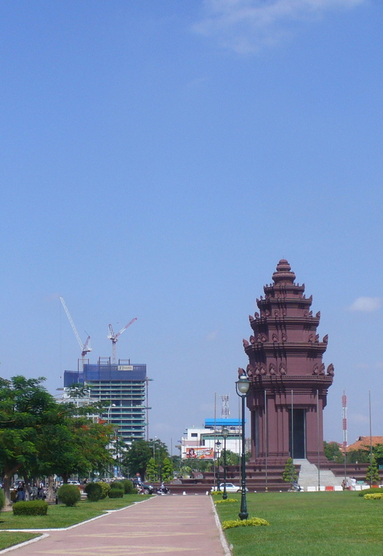 Independence Monument and one-third built 42-stories Golden Double Tower